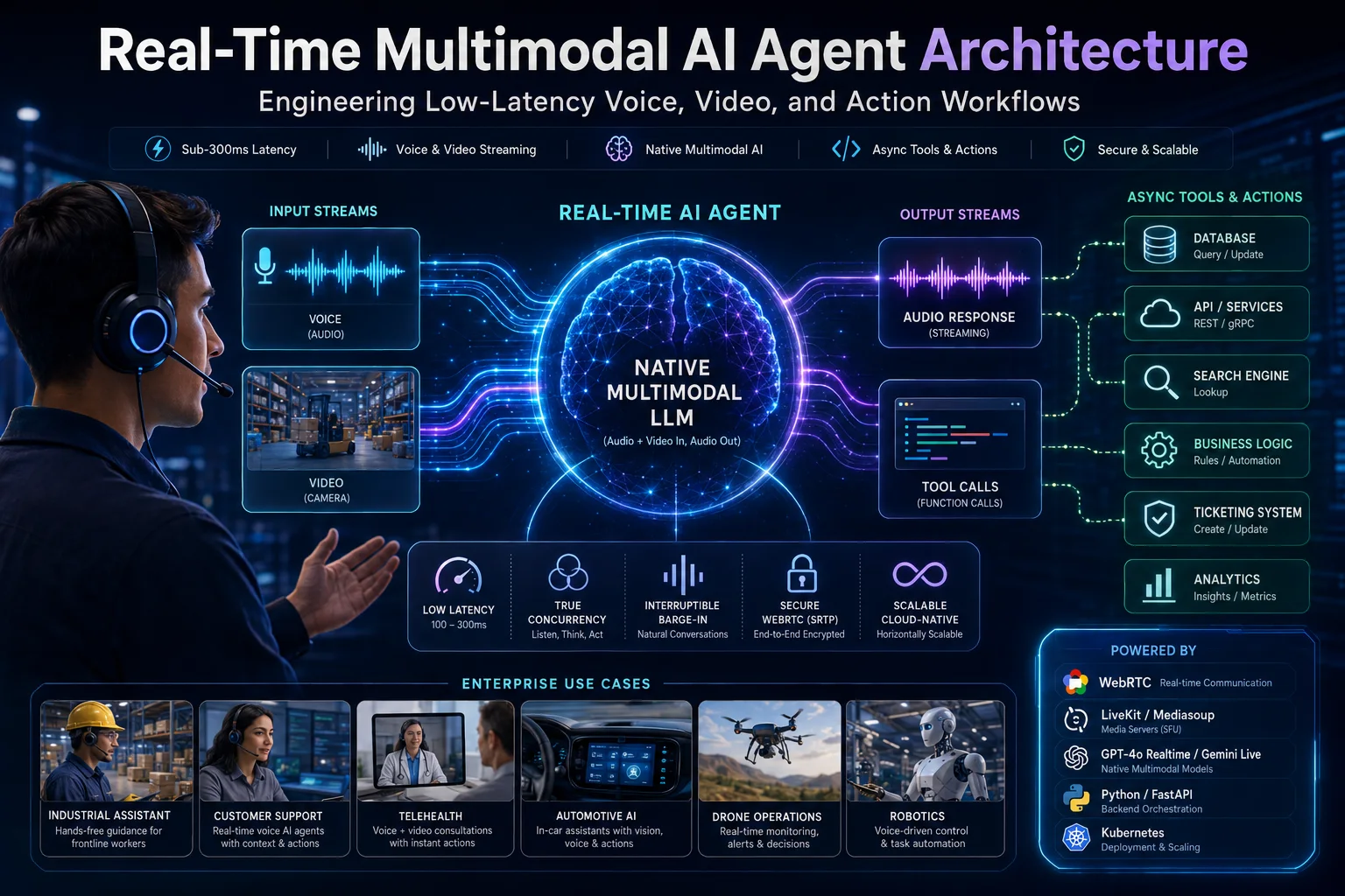 Real-Time Multimodal AI Agent Architecture: Engineering Low-Latency Voice, Video, and Action Workflows